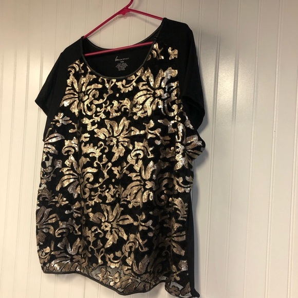 Lane Bryant Short Sleeve Black and Gold Floral Women's Top 18/20 - Picture 2 of 4